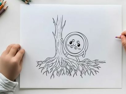 Cute cartoon alarm clock with roots growing vector illustration