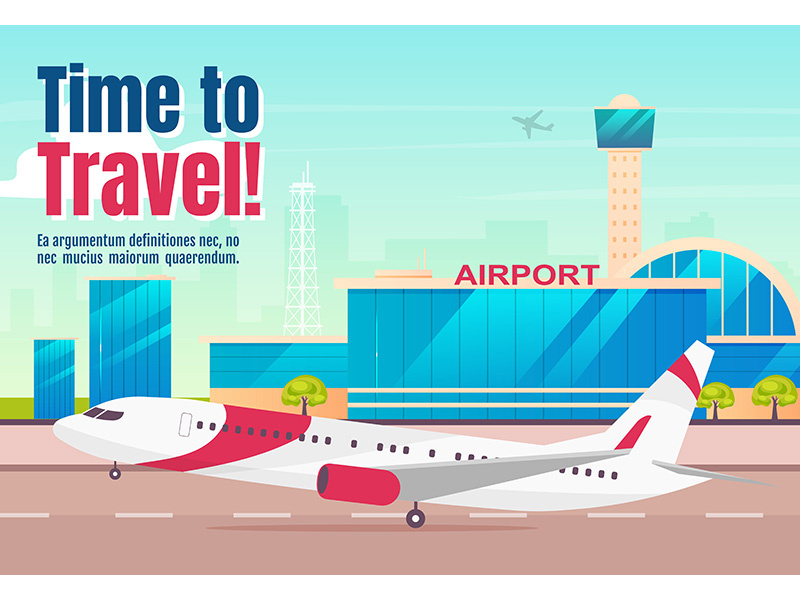 Time to travel banner flat vector template