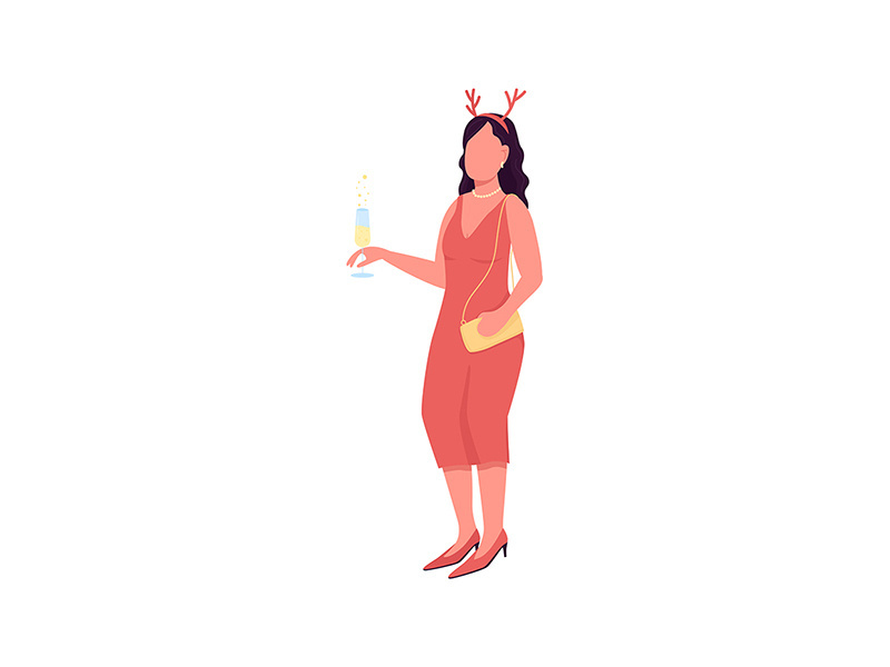 Woman on festive luxury party flat color vector faceless character
