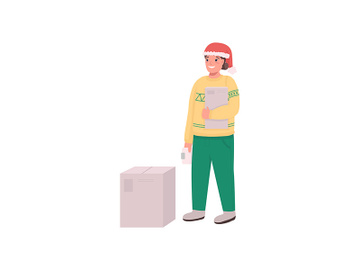 Holiday delivery courier flat color vector character preview picture