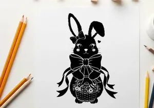 Silhouette of a cute bunny with a big bow