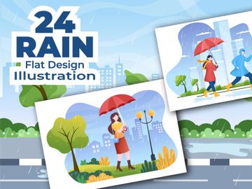 24 People in The Rain Cartoon illustration preview picture