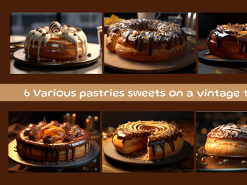 Various pastries sweets on a vintage table preview picture
