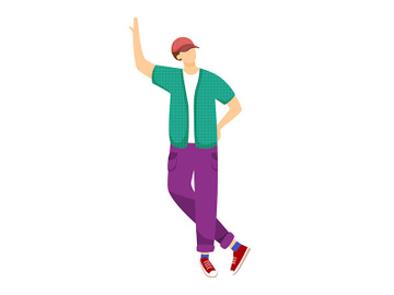Young boy standing with legs crossed flat vector illustration preview picture