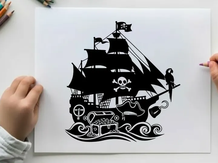 pirate ship with skull flag vector illustration