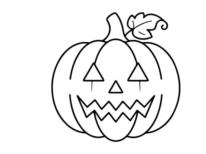 Halloween pumpkin jack-o-lantern line art. Spooky carved gourd drawing for holiday design.