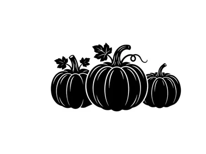 Silhouette of three pumpkins with leaves for autumn or Halloween themes