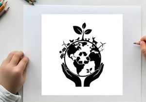 Eco friendly silhouette of the earth with hands and green leaves