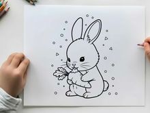 Cute white bunny holding carrot vector illustration