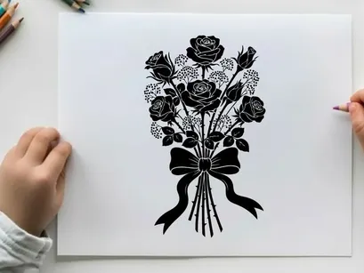 Silhouette of a bouquet of roses with a ribbon