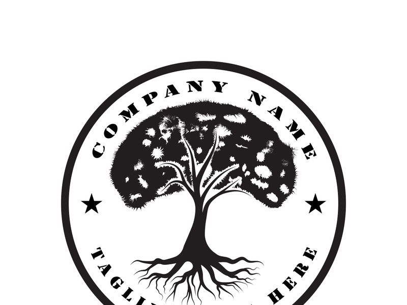 Root Leaf Family Tree of Life Oak Banyan Maple Stamp Seal Emblem Label logo design vector