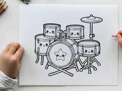 Cute drum set with face vector illustration flat design