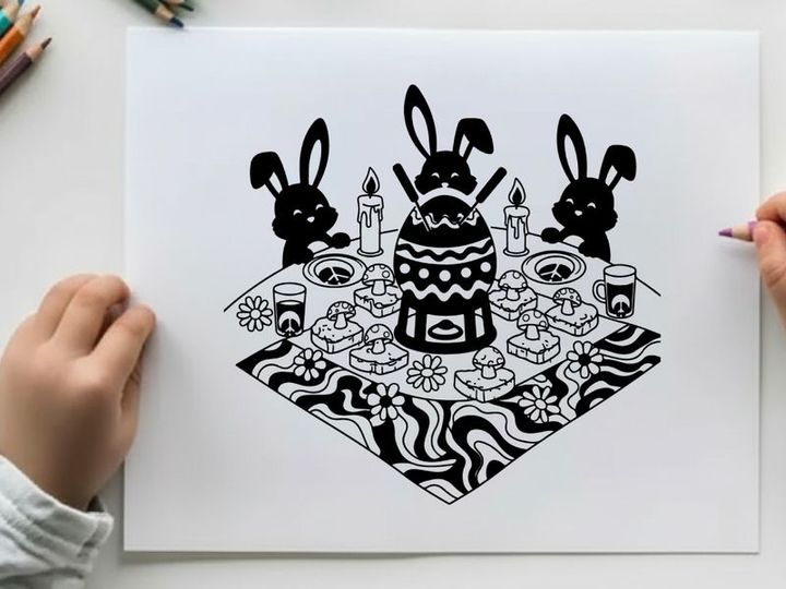 Easter celebration with bunny silhouette and decorated egg