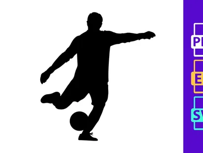 Silhouette of a soccer player kicking a ball in mid action