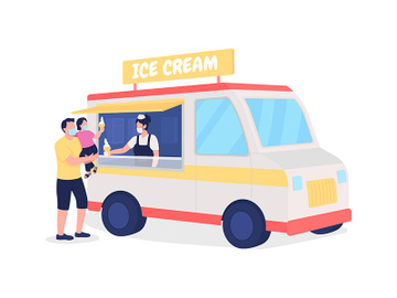 Family buying ice cream from truck flat color vector faceless characters preview picture
