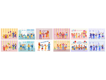 Birthday party flat vector illustrations set preview picture