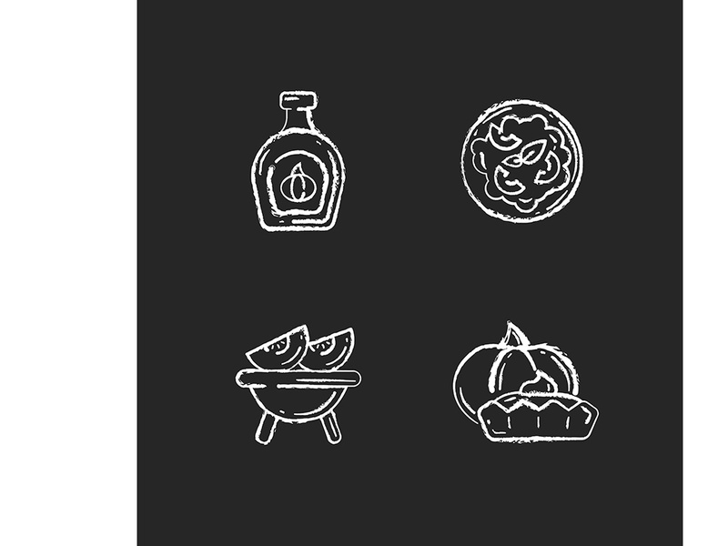 Homemade food chalk white icons set on black background