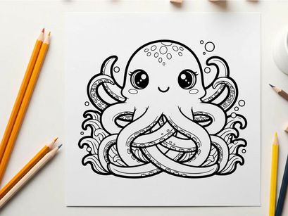 Cute cartoon octopus holding ring vector illustration