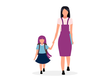 Mother with daughter going to kindergarten flat vector illustration preview picture