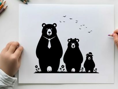 Silhouette of a bear family in a serene natural setting silhouette