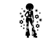 Groovy 1960s style silhouette of a woman with flowers