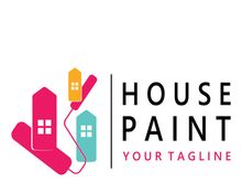 logo icon illustration house paint with a blend of brushes and rollers for house wall paint design, minimalist house, painting, interior, building, property business, wallpaper, vector concept