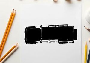 Silhouette of a semi truck with trailer on white background