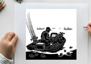 Silhouette of a man fishing on a boat in the water at sunset
