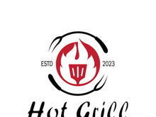 Simple Barbecue Vintage hot grill, with crossed flames and spatula. Logo for restaurant, badge, cafe and bar.vector