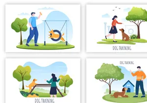 12 Dogs Training Center Flat Design Illustration
