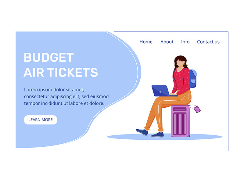 Budget air tickets landing page vector template