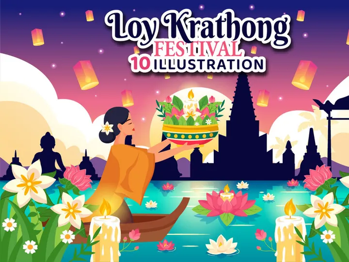 10 Loy Krathong Festival Illustration