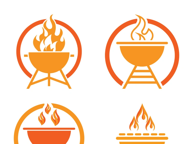BBQ grill simple and symbol icon with smoke or steam logo vector illustration
