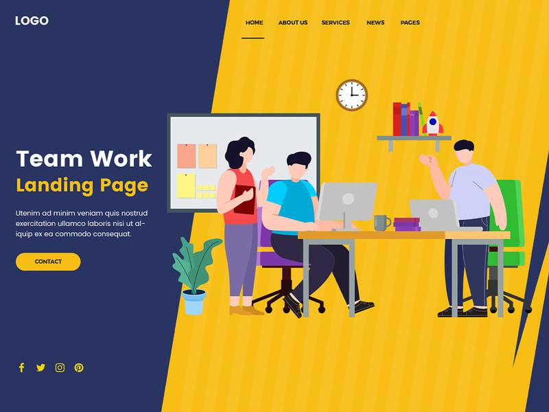 Team work landing page concept tamplate