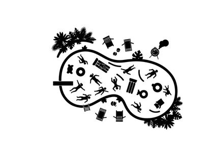 Silhouette of a theme park with various rides and attractions silhouette