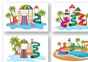 15 Water Park Cartoon Illustration