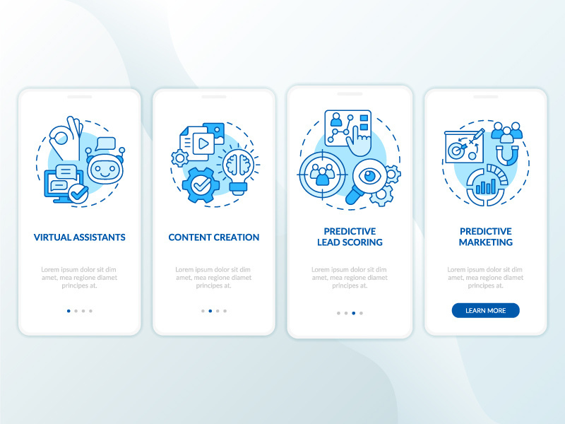 Usage of AI in marketing blue onboarding mobile app screen