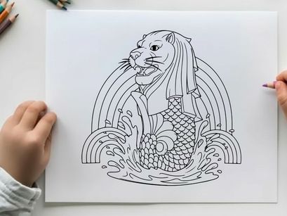 Mermaid fountain statue water splash vector illustration