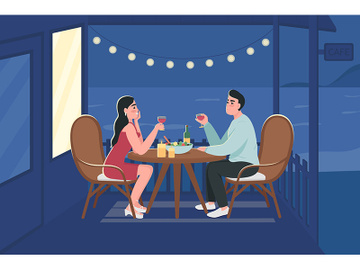 Couple on romantic night date flat color vector illustration preview picture