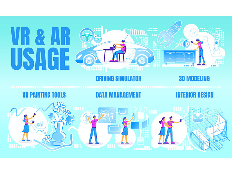 VR and AR usage flat color vector conceptual infographic template