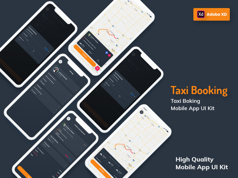 Taxi Booking Mobile App Dark Version (XD)