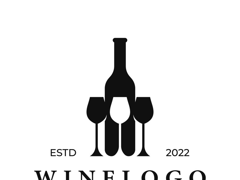 Wine logo design with wine glasses and bottles.Logos for nightclubs, bars and wine shops.