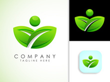 Leaf icon sign symbol, Gradient green leaf, Organic logo design vector illustration