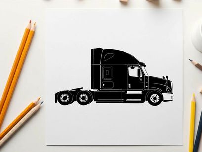 Silhouette of a semi truck with trailer side view