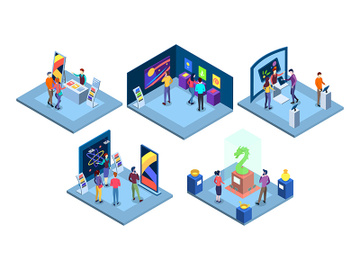 Exhibitions isometric vector illustrations set preview picture