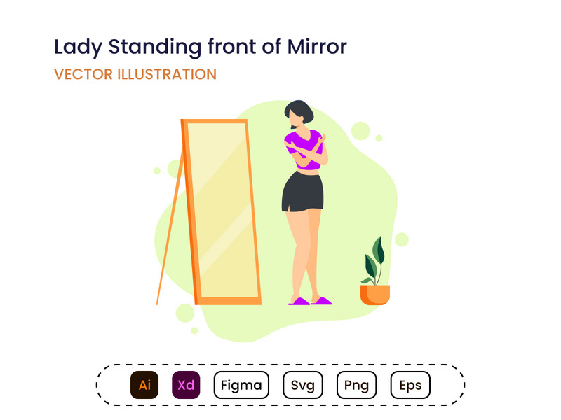 Lady Standing Front Of Mirror vector illustration