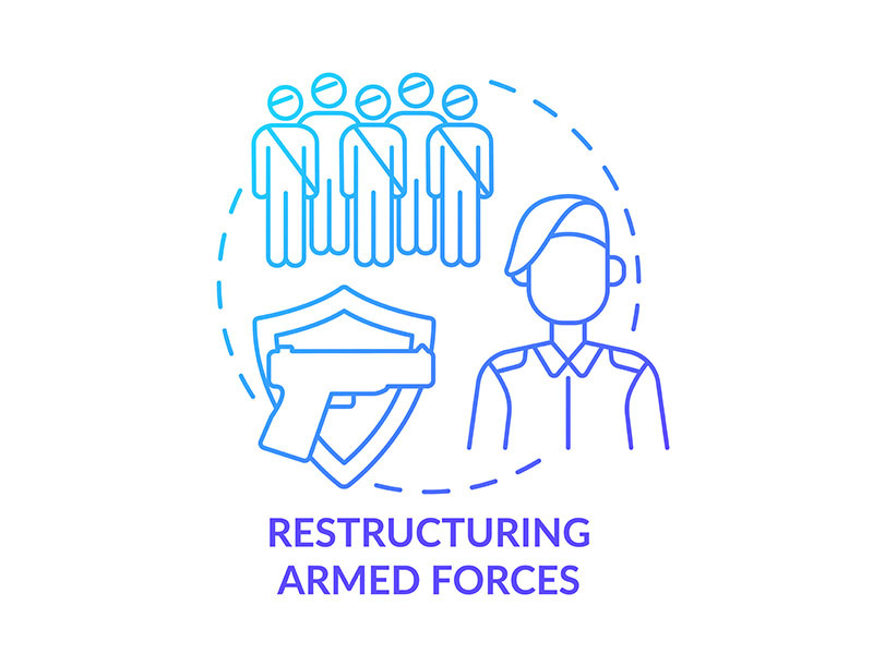 Restructuring armed forces blue gradient concept icon