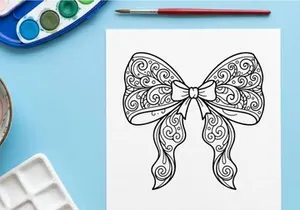 Decorative Christmas bow with intricate swirl patterns for holiday gift wrapping design.