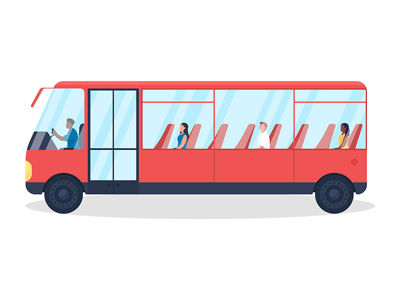Bus with passengers semi flat color vector object