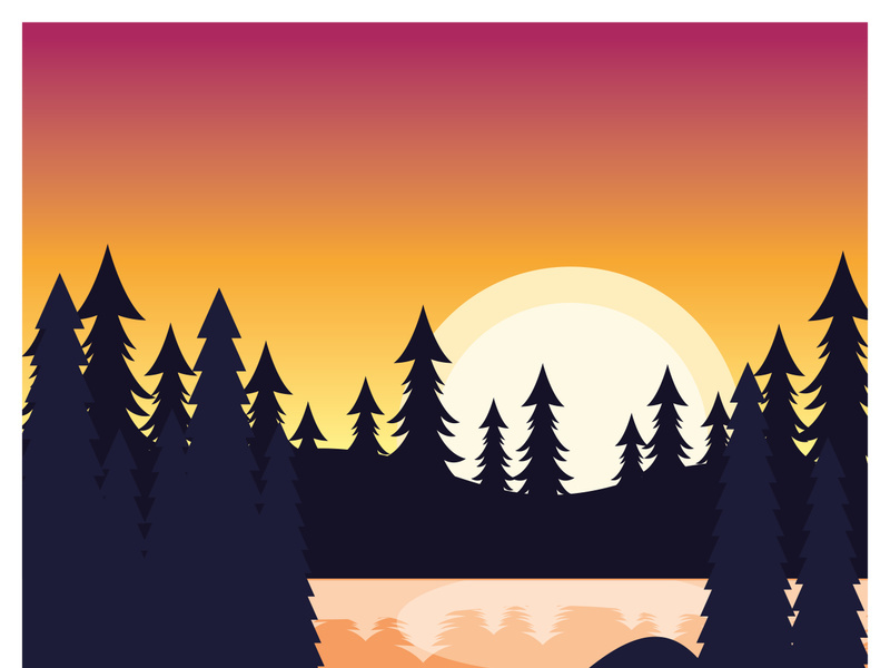 Beautiful landscape of mountains pine trees and moon design vector